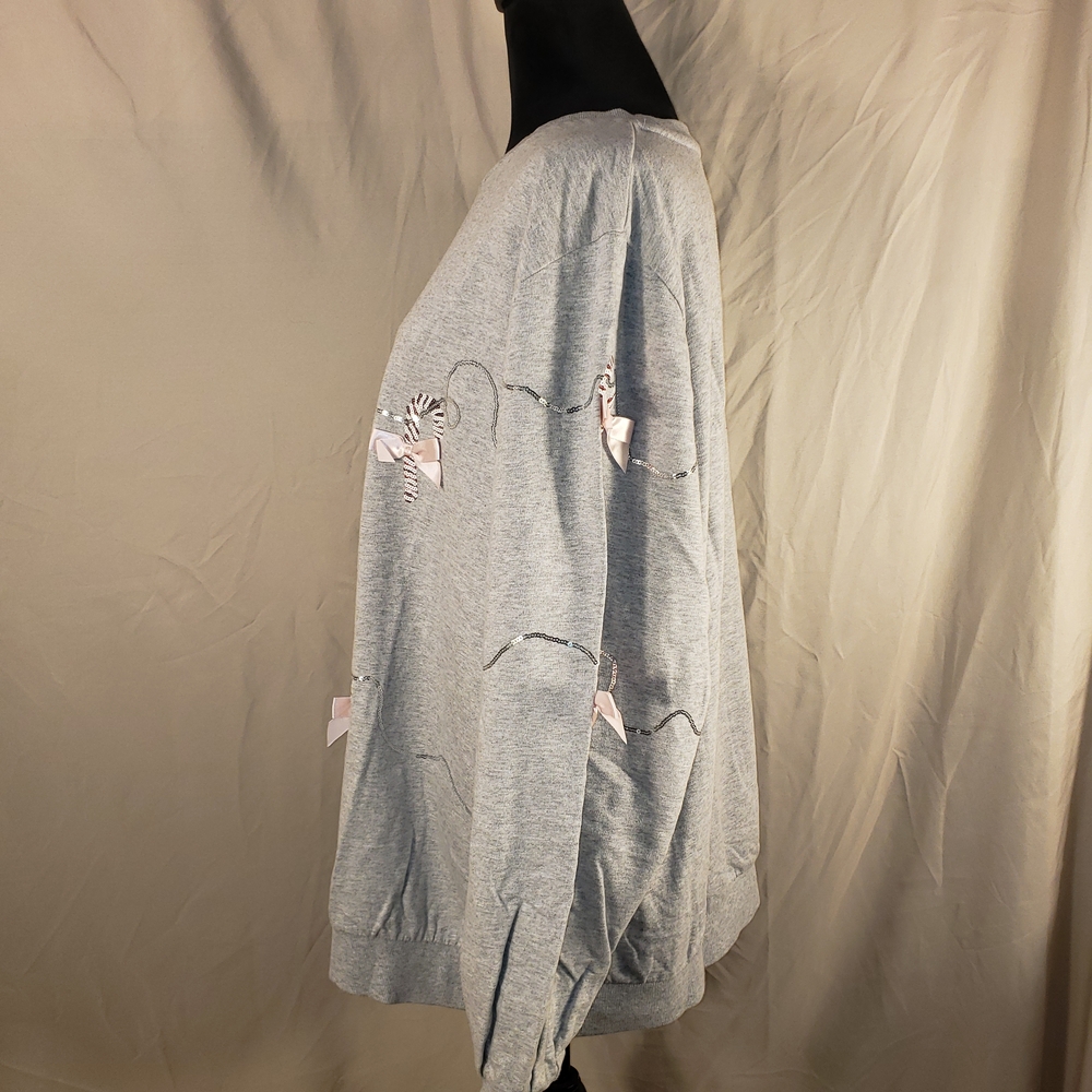 Ellos Gray Sweatshirt With Candy Cane Sequin Detailing - 1X - Picture 5 of 6